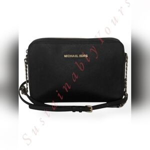 MICHAEL KORS Black Saffiano Leather Crossbody Bag Chain Strap Purse